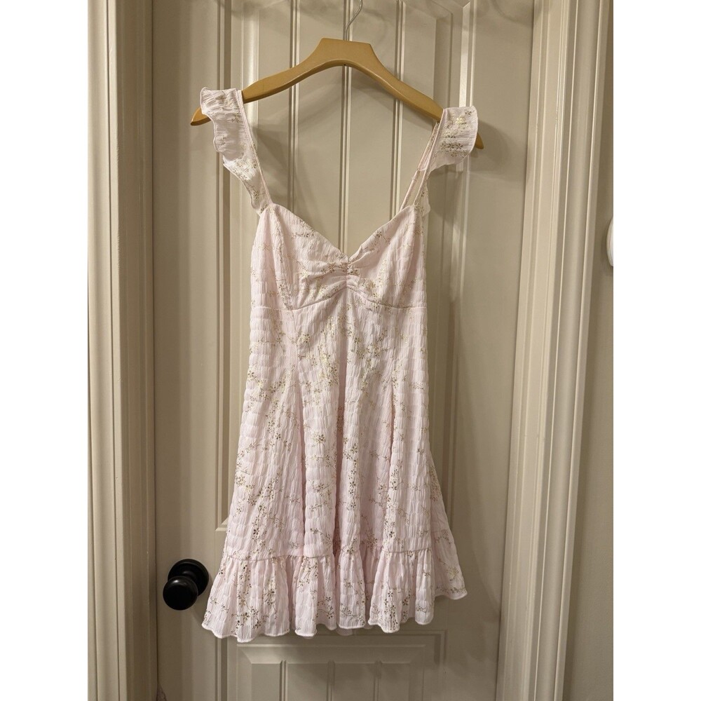 Lucy in the Sky Dress Women’s Pink Chiffon Floral Halter Mini Dress Size Small